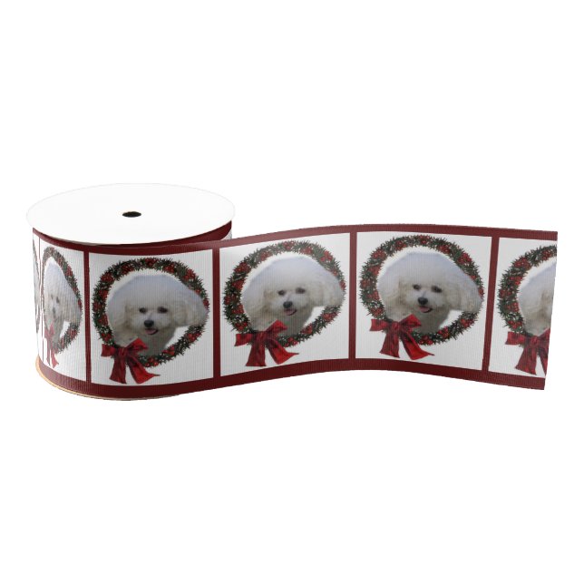 Lazo De Tela Gruesa Merry Navidades de Bichon Cute (Carrete)