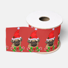 Lazo De Tela Gruesa Merry Navidades de Cute Santa Pug