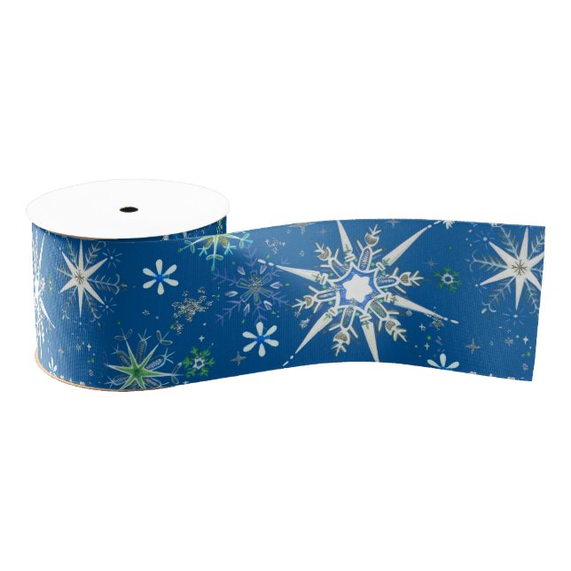 Lazo De Tela Gruesa Mid-Century Snowflakes Galore On Blue (Carrete)