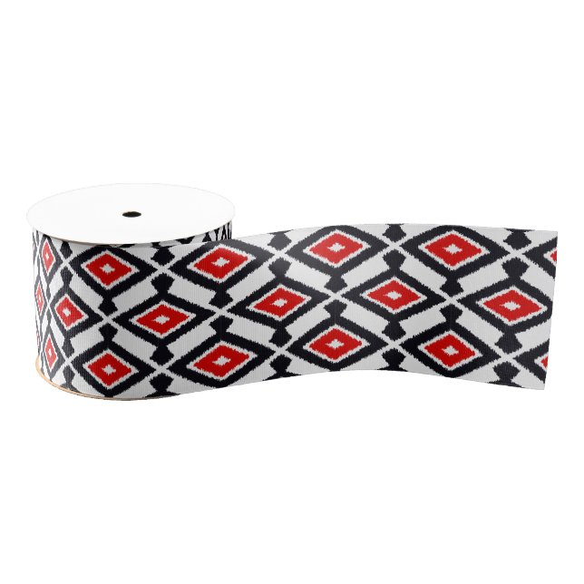 Lazo De Tela Gruesa Modelo de Ikat - rojo oscuro, blanco y negro (Carrete)