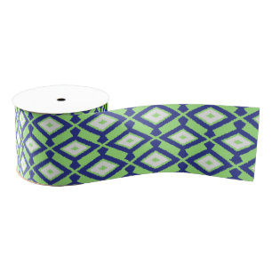 Lazo De Tela Gruesa Modelo de Ikat - verde, azul añil y blanco