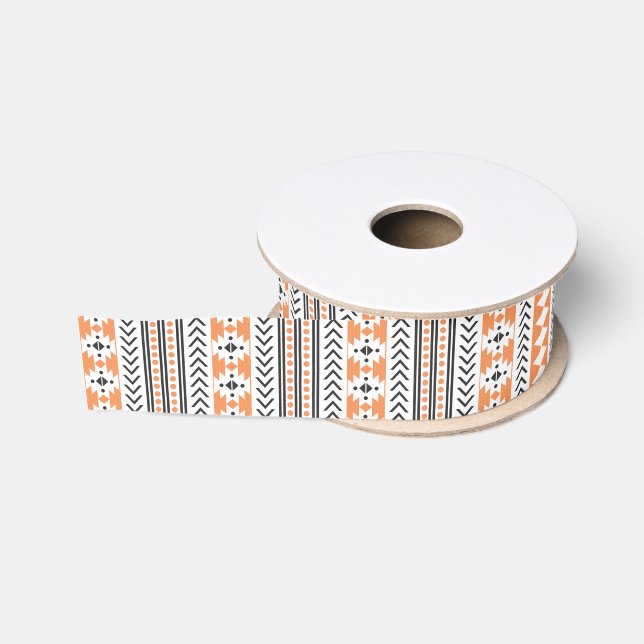 Lazo De Tela Gruesa Modelo geométrico tribal azteca blanco negro (Carrete)