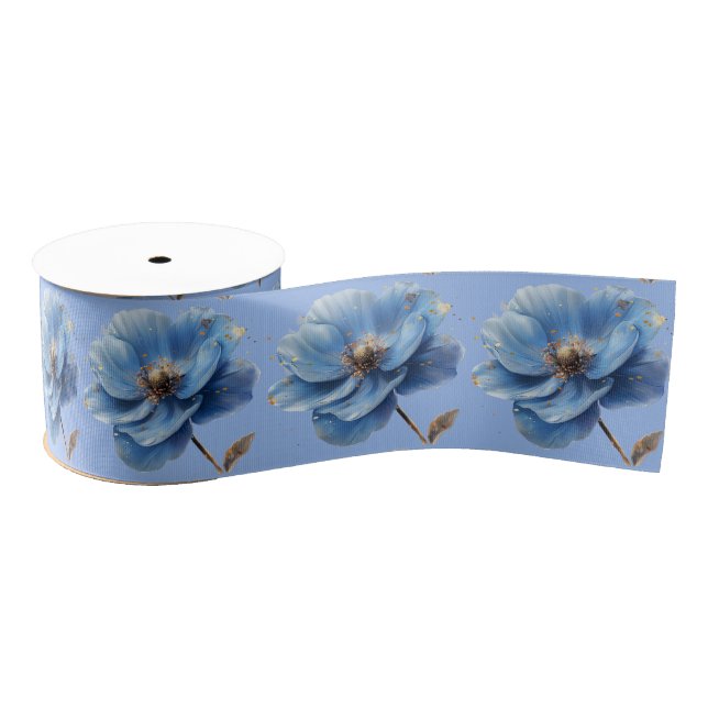 Lazo De Tela Gruesa Modern Minimalist Gold and Blue Poppy  (Carrete)