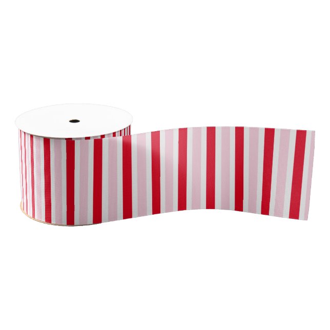 Lazo De Tela Gruesa Modern Pink Red Stripes Christmas (Carrete)
