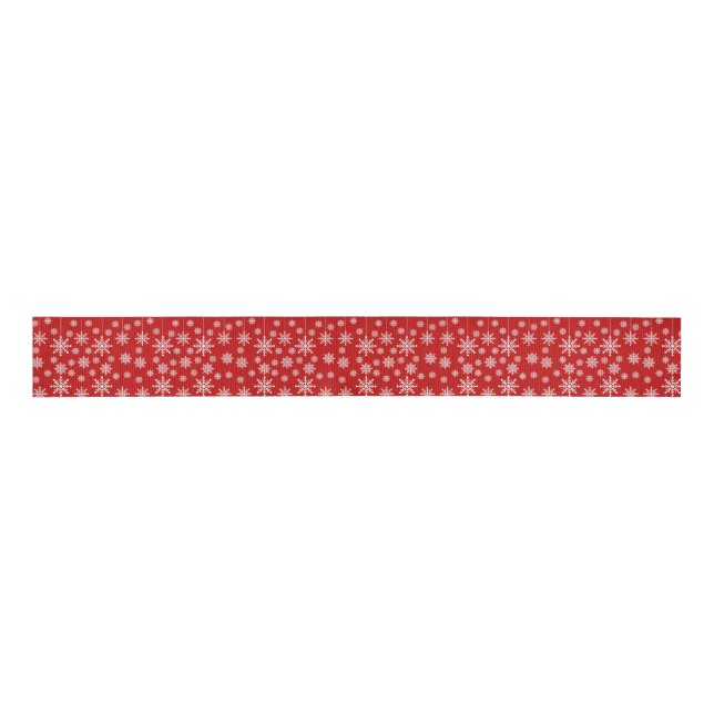 Lazo De Tela Gruesa Modern Red & White Snowflake Christmas Holiday  (Anverso)