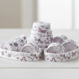 Lazo De Tela Gruesa Monograma de insectos de Rubor rosados y sabios