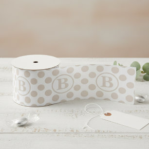Lazo De Tela Gruesa Monograma Elegante de Lunares en Crema