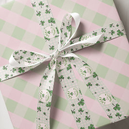 Lazo De Tela Gruesa Monogramo Pink & Green Lucky Baby Shamrock