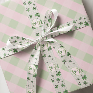 Lazo De Tela Gruesa Monogramo Pink & Green Lucky Baby Shamrock