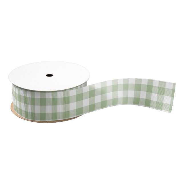 Lazo De Tela Gruesa Moss Green Gingham Grosgrain Ribbon (Carrete)