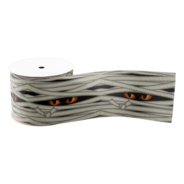 Lazo De Tela Gruesa Mummy Eyes Halloween Naranja ID685 (Carrete)