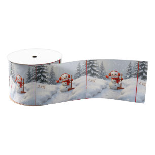 Lazo De Tela Gruesa Muñecos de Nieve de Navidad Con Palas Rojas