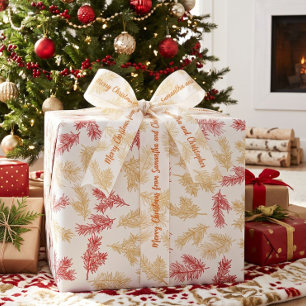 Lazo De Tela Gruesa Navidad Botánica Moderna Elegante Oro Blanco