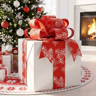 Lazo De Tela Gruesa Navidad Botánica Moderna Elegante Rojo Blanco