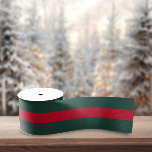 Lazo De Tela Gruesa Navidad con raya audaz roja y verde oscuro