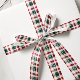 Lazo De Tela Gruesa Navidad Moderna de Cuadros | Feliz Alegre Navideño