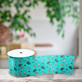 Lazo De Tela Gruesa Navidades cálidos Patrón de Snowman Aqua Ribbon