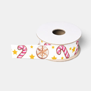 Lazo De Tela Gruesa Navidades Candy Cañones, Estrellas y Trama de Coo