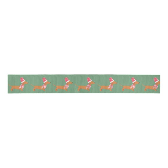 Lazo De Tela Gruesa Navidades Dachshund Dog Green (Anverso)