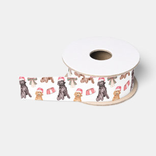 Lazo De Tela Gruesa Navidades de acuarela Santa Dogs