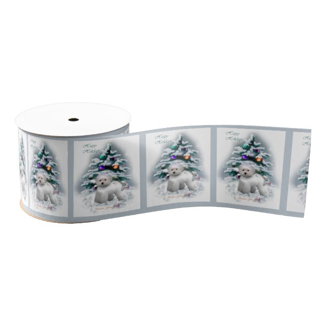 Lazo De Tela Gruesa Navidades de Bichon Frise (Carrete)