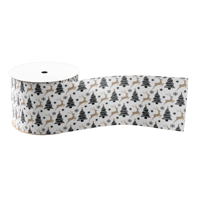 Lazo De Tela Gruesa Navidades de coordenadas blanco y negro de venado  (Carrete)