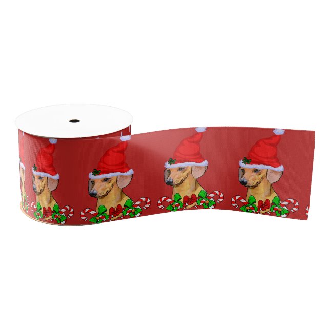 Lazo De Tela Gruesa Navidades de Cute Santa Dachshund (Carrete)