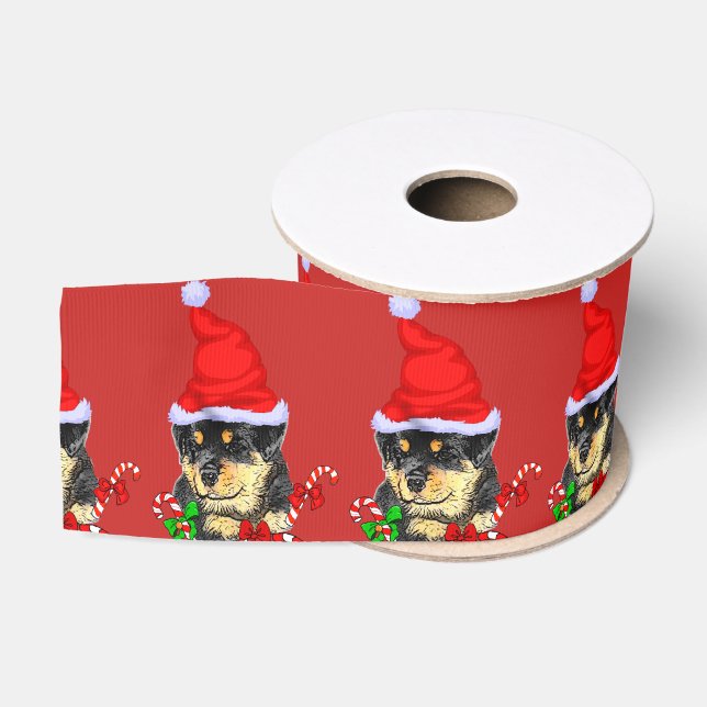 Lazo De Tela Gruesa Navidades de Cute Santa Puppy Rottweiler (Carrete)