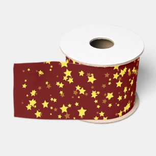 Lazo De Tela Gruesa Navidades de las Estrellas de Oro Rojo Oscuro Sati