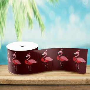 Lazo De Tela Gruesa Navidades de Santa Pink Flamingo Burgundy