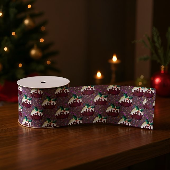 Lazo De Tela Gruesa Navidades de vacaciones de patrones de pudding (Festive ribbon with Christmas pudding pattern, perfect for holiday wrapping and décor.)