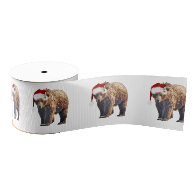 Lazo De Tela Gruesa Navidades Grosgrain Ribbon de oso pardo de 3" (Carrete)