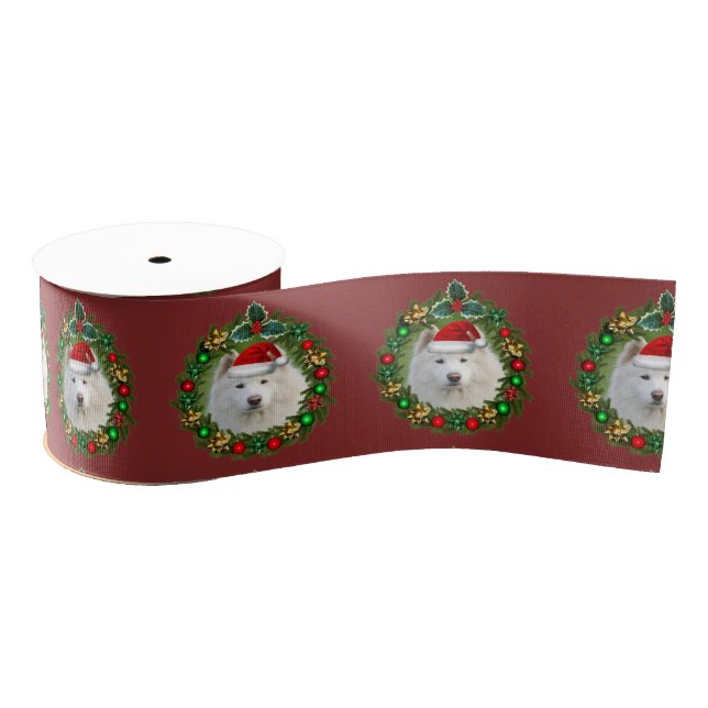 Lazo De Tela Gruesa Navidades Perro samoyado Cinta Grosgrain de 2" (Carrete)