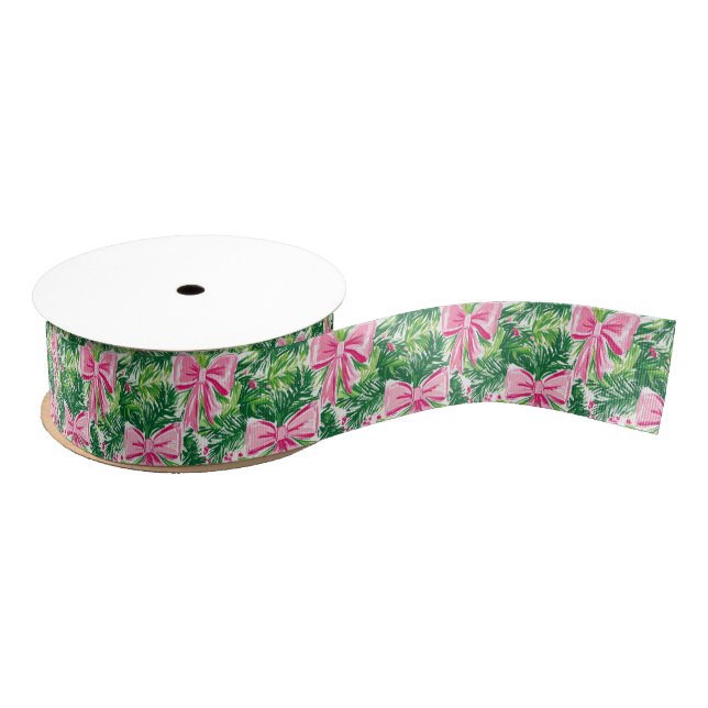 Lazo De Tela Gruesa Navidades Preppy Pink Bows y Garland (Carrete)