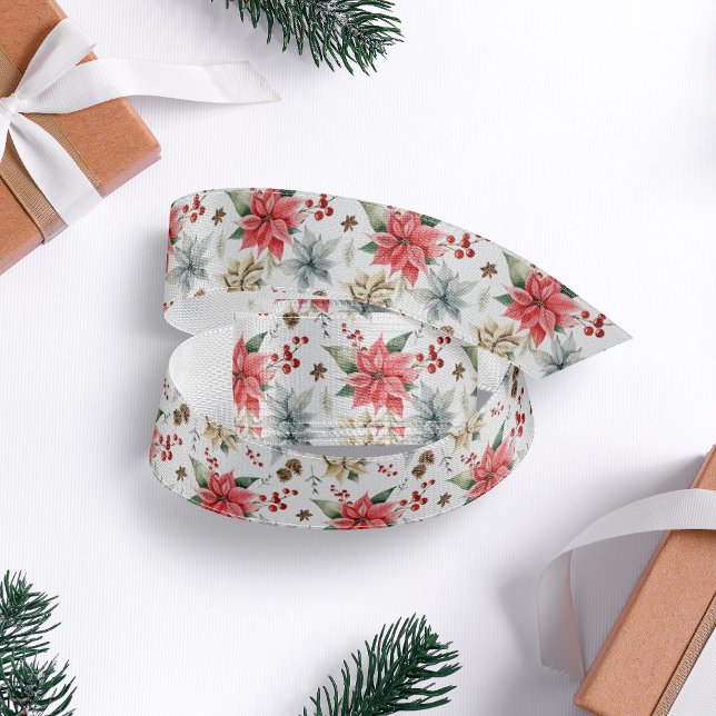 Lazo De Tela Gruesa Navidades Rústicos Blancos y Rojos de Poinsettia (Subido por el creador)