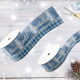 Lazo De Tela Gruesa Nombre Español Feliz Navidad Elegante Azul