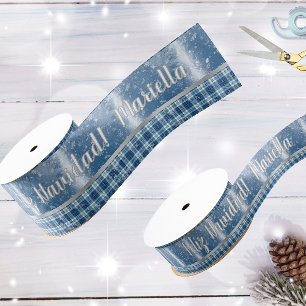 Lazo De Tela Gruesa Nombre Español Feliz Navidad Elegante Azul