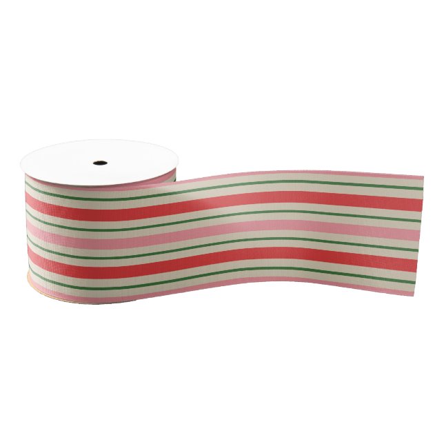 Lazo De Tela Gruesa Old Fashioned Retro Christmas Stripe Pattern Pink (Carrete)