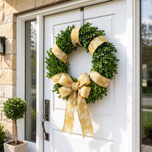 Lazo De Tela Gruesa Oro Blanco Moderno Elegante Botánico Navidad