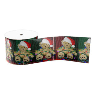 Lazo De Tela Gruesa Ositos de peluche enredados en luces de Navidad so