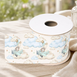Lazo De Tela Gruesa Oso Aviador Adorable Nubes Azules