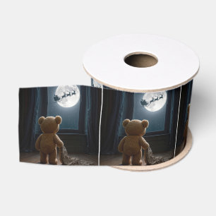 Lazo De Tela Gruesa Oso de peluche viendo a Santa Claus y los renos