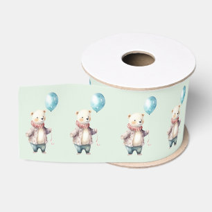 Lazo De Tela Gruesa Oso polar con globo azul