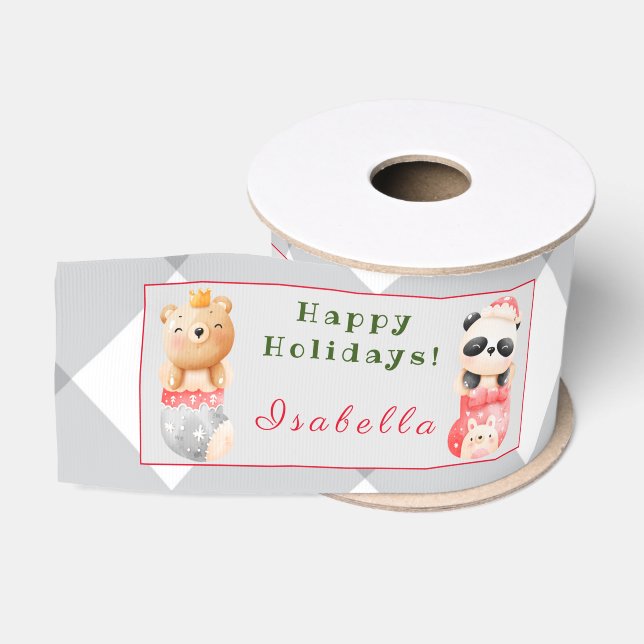 Lazo De Tela Gruesa Panda y nombre del Personalizar del oso (Carrete)