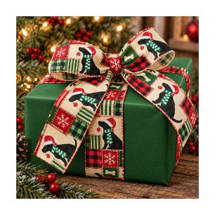 Lazo De Tela Gruesa Parche Navidad Labrador Negro Festivo