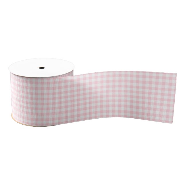 Lazo De Tela Gruesa Pastel Rosa Pequeño Gingham (Carrete)