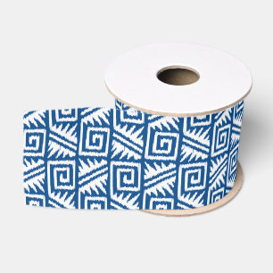 Lazo De Tela Gruesa Patrón Azteca Ikat - Azul Cobalto y Blanco