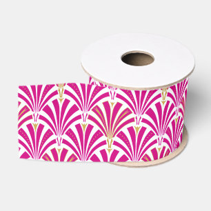 Lazo De Tela Gruesa Patrón de abanico Art Deco - rosa fucsia