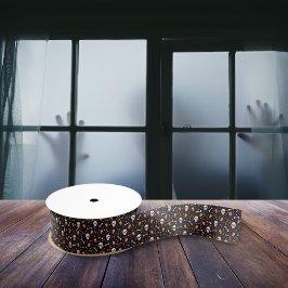 Lazo De Tela Gruesa Patrón de ataúd óseo de Halloween negro