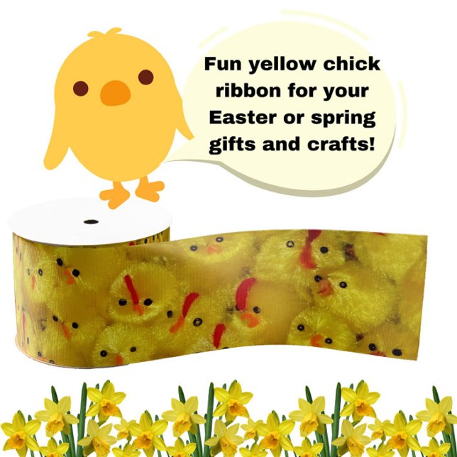 Lazo De Tela Gruesa Patrón de chichas de bebé de la Semana Santa Amari (Fun yellow chick pattern ribbon for your Easter or spring gifts and crafts!)